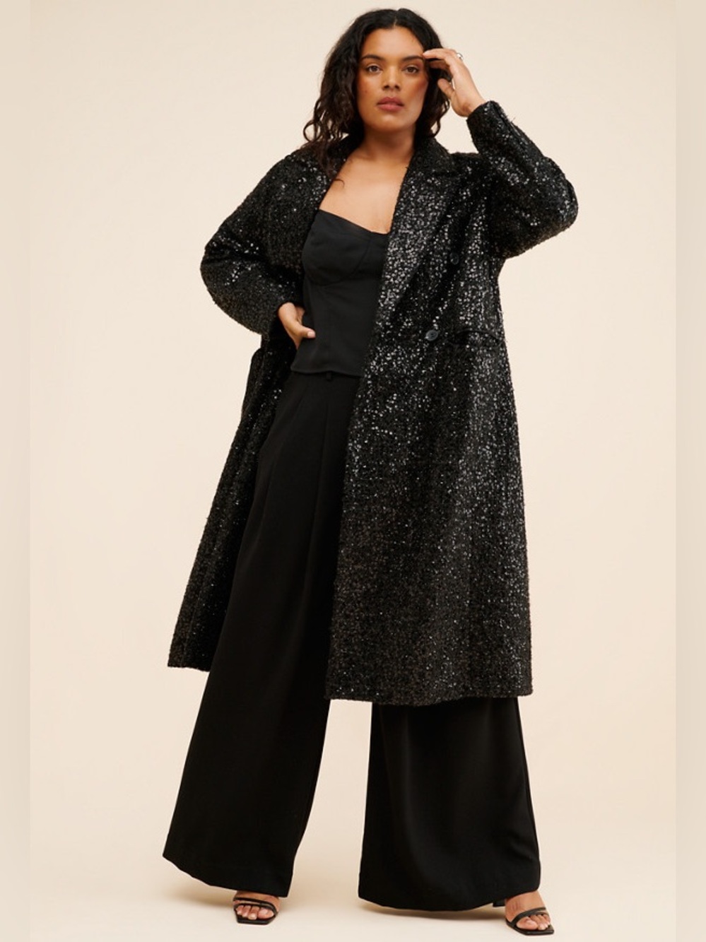 Avec Les Filles Sequin Embellished Overcoat